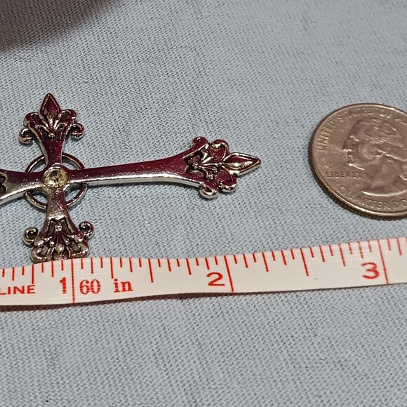 Gothic Punk Cosmic Cross Rosary Layered Choker Silver and White Necklace - Picture 6 of 14